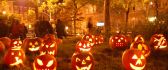 Halloween pumpkins lights in the night