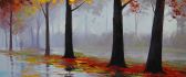 Original painting - Wonderful rain in the park-Autumn season