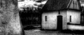 Black and white old rustic house in the museum