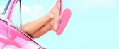 Barbie Girl with pink car and pink flip flop shoes - Summer