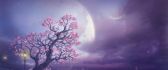 Fairy pink tree - Big moon on the purple sky - Magic night